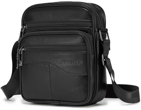 SPAHER Ledertasche Herren - Umhängetasche mit Handgelenktasche und Schultertasche - Geschenk für Männer in Schwarz