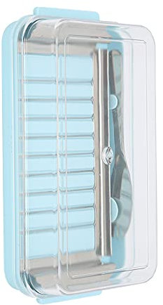 Butter Cutter Cheese Storage Box Transparent Cover, Butter Cutter Box Cheese Storage Container with Transparent Cover for Kitchen (Butter Grid Cutting (Blue Bottom