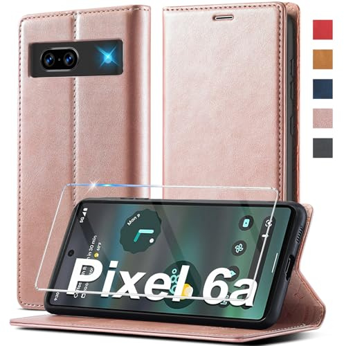 Ailicici für Google Pixel 6A Hülle Leder, Mit Schutzfolie, Handyhülle für Google 6A Klapphülle Klappbar Flip Standfunktion Kartenfach Wallet Case Cover Schutzhülle für Google Pixel 6A Holster