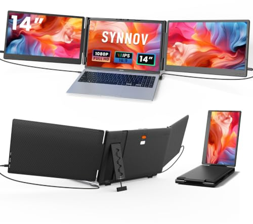 Synnov Laptop Screen Extender, 14 FHD 1080P Triple Portable Screen Extender Monitor for 13-16.5 Laptop with Stand Dual Monitors Built-in Speakers, Monitor Extender for MacOS/Wins/Chrome/Dex