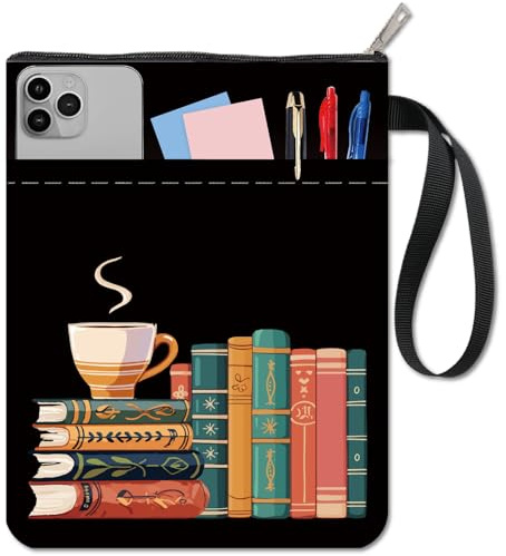 craspire Manche de Livre couvertures de Livre de café modèle de Livre Protecteur de Livre Noir pour Les Livres de Poche Tissu Lavable Couverture de Livre avec Fermeture éclair et Poche supplémentaire
