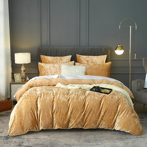 DXHOME Vintersängkläder 135 x 200 cm guld sammet sängkläder varm plysch fluffig fleece flanell varm med påslakan vändbart påslakan med dragkedja och 1 örngott 80 x 80 cm