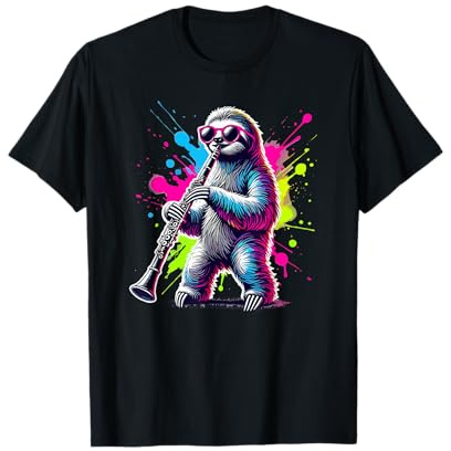 Splash Art Clarinettiste Paresseux Clarinette T-Shirt