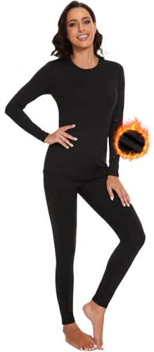 Intimo Termico Set Donna Biancheria Intima Termica Caldo Manica Lunga Maglia Termica e Pantaloni Traspirante Completo Tuta Termica Funzionale Set Termico Donna per Sci Yoga (Nero, Taglia unica)