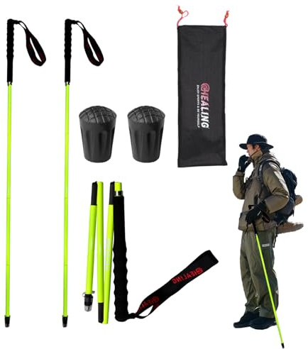 OKHEALING - Bastones de trekking de fibra de carbono, plegables en 5 secciones, ligeros y resistentes, adecuados para senderismo y montañismo