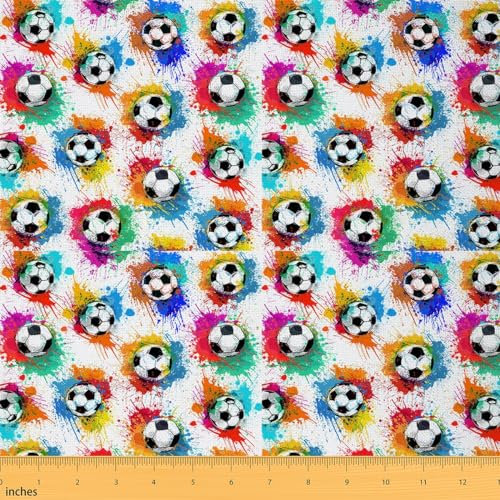 Loussiesd Jungen Bunte Fußball Stoff 276x150cm Sport Thema Stoff Meterware für Stühle Fußball Ball Krawatte Farbe Dekorative Patchwork Stoffe Frauen Männer Stoffpaket