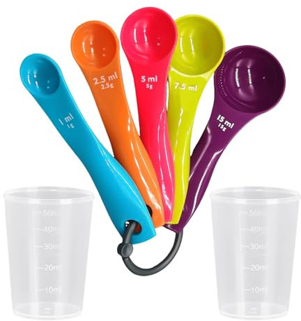 Cucharas Medidoras De 5 Piezas Y Tazas Medidoras De 2 Piezas, Cucharas Medidoras De Plástico, Cucharas Medidoras Graduadas, Accesorios De Cocina Para Hornear, Herramientas De Medición