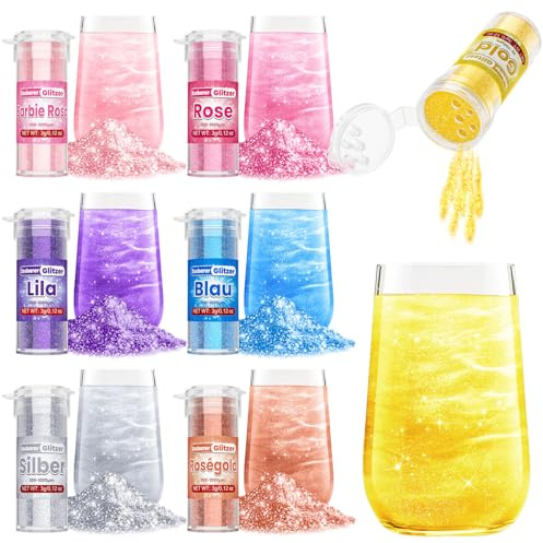 Essbarer Glitzer - 7 Lebendige Lebensmittelfarbe Pulver (je 3g), Geschmacksneutrales Glitzer Essbar, Edible Glitter for Drinks, Glitzerpulver für Kuchen, Macarons, Krapfen, Fondant, Cupcake