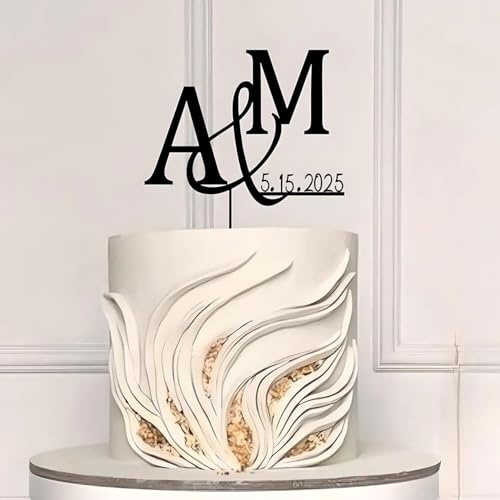 Personalisierter Hochzeitstortenaufsatz, Personalisierter Mr. Und Mrs. Initial Monogramm Hochzeitstortenaufsatz Mit Datum, Personalisierte Initialen Und Datum Tortenaufsatz
