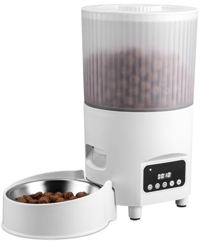 Futterspender für Katzen, automatisch, programmierbarer Timer, Futterspender für Katzen, automatischer Tierspender, 3 l, Edelstahl, 1-9 Mahlzeiten pro Tag, Weiß