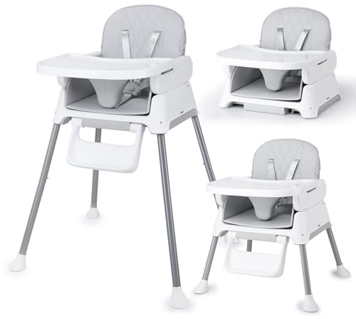 Bellababy Chaise haute réglable convertible 3 en 1 pour bébé, siège rehausseur, chaise pour enfant compacte/légère/portable/facile à nettoyer