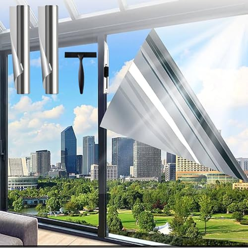 Vinilos Espejo para Ventanas,2PCS Vinilo Espejo Unidireccional,Lámina Espejo Ventana,Vinilo Ventana Anti Sol,Lámina Protector Solar Privacidad,Vinilos para Cristales Efecto Espejo,Protección Solar UV