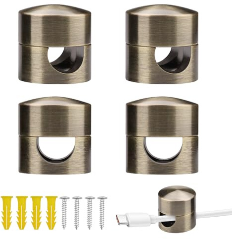 Yitexin 4 Pezzi Fermacavi di Cavi in Alluminio con Viti e Tasselli, Clip per Cavi Regolabile per Cavi per Montaggio Cavo Elettrico, Ferma Cavi di Parete e Soffitto per Lampadario (Bronzo)