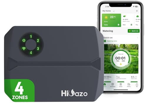 HiOazo Centralina irrigazione WiFi 4 zone, 16 programmi di irrigazione, salti meteorologici intelligenti, calcolo dell'acqua, irrigazione manuale, centralina per irrigazione giardino, HSC-400W Grigio