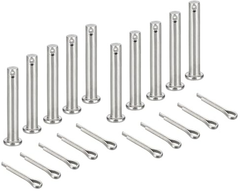 sourcing map 10Pcs M6x40mm Clevis Pins, 304 Stainless Steel Single Hole Flat Head Hitch Fastener Lock Systems with Cotter Pins for Furniture Installation Trailer Lawn Mower, Silver