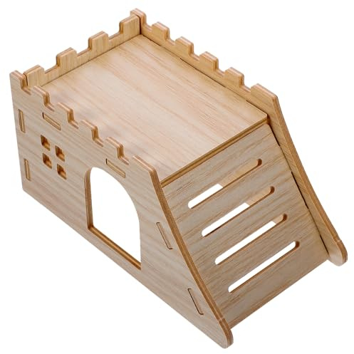 UKCOCO Zweistöckiges Hamsterhaus aus Holz Kaninchenversteck Kleintierhütte mit Rampe zum Schlafen Spielen und Ausruhen für Kleine Haustiere