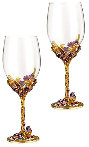 Cabilock 2pièces Verres à Vin Émaillés Décoratifs Avec Motif Iris De Verres Dorés Adaptés Pour Mariage Et