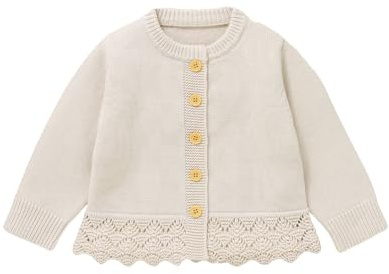 Hadetoto Baby Girls Cardigan Knit Long Sleeve Button Closure Warm Lace Sweater Coats Knitted Clothes (UK, Age, 3 Months, 6 Months, Mika)