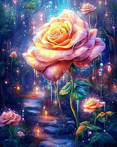 AYAOYANGGO Kreuzstich Set Fantasierosa Rosen Diy-Kreuzstich-Sets Für Erwachsene Mit Nadeln,Scheren-Einfädler,Vordruck Für Die Wanddekoration Zu Hause 11CT 40x50cm