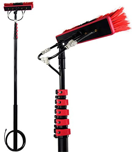 Kit con palo alimentato ad acqua, spazzola telescopica per la pulizia di finestre da 3,6 - 12 m, per tetti di verande e pannelli fotovoltaici, spazzola da 30 cm, detergente estensibile per camion