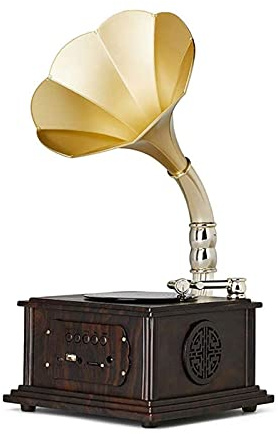 ZJFHEYUO Tourne-Disque rétro, Gramophone, Mini Gramophone Classique rétro Vintage en Forme de phonographe, Haut-Parleur stéréo, système Audio, boîte à Musique, A, Taille Unique