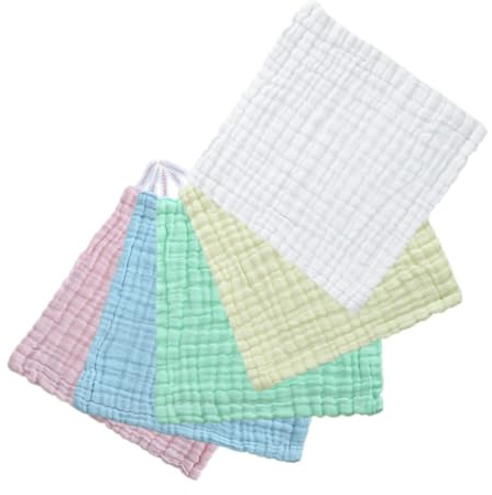 Mikikit 5 piezas Toallas de Algodón para Niña Absorbentes y Suaves Paños Multiusos para Recién Nacido Colores Pastel para Lavado Facial y Cuidado Infantil