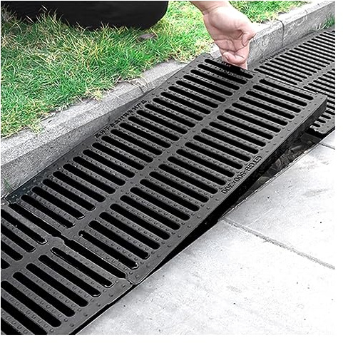 Sistema di scarico a trincea, 50 x 30 cm, colino rettangolare per grondaie, copertura per l'acqua piovana per garage e prato, soluzione efficiente per la rete fognaria
