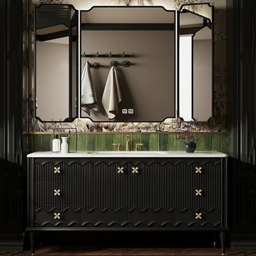 ARKCHIU Mueble De Baño Suspendido con Cajones, Incluye Lavabo Cerámico, Mueble De Baño con Espejo InteligenteBlack,140cm/56in
