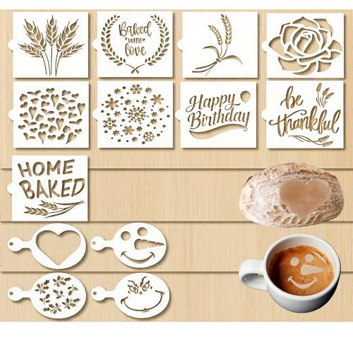 YJFY 12 Stück Schablone für Brot kaffee Schablonen Zum Malen brotstempel torten schablonen Brotschablonen Brot Kuchen Kochen Streuform für Brot, Kuchen, Kaffee, oder Kekse (Weiße 13 Stück)
