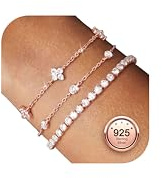 Finrezio 3 st silver/guld/roséguld armband sterling silver armband set lager läcker kedja med zirkonium armband justerbara tennisarmband damer silverarmband smycken för kvinnor, 21.5 cm