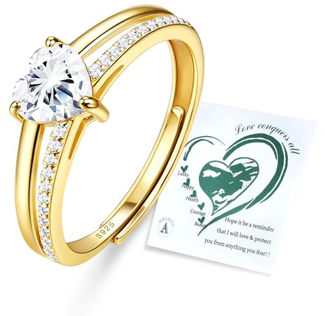 Adramata Bague Argent 925 Femme Reglable Bagues Coeur Zircone Cubique Empilables Alliance Femme Plaqué Or 16K/Or Rose/Argent Bague de Fiancailles Bagues Promesse Mariage Éternel