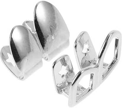 TOPPERFUN Hip Hop Metall Zahngrills Silber Glatte Doppelt Hohle Zahnschmuck Cosplay Rapper Accessoires für Erwachsene