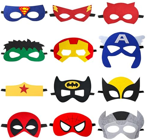 GOACRS Party Maske Set, 12pcs Cartoon-Superhelden Cosplay Filzmasken, Maskenball Halbmaske für Karneval Fasching Halloween Kostüme, Mitgebsel für Kindergeburtstag oder Gastgeschenke Jungen Mädchen