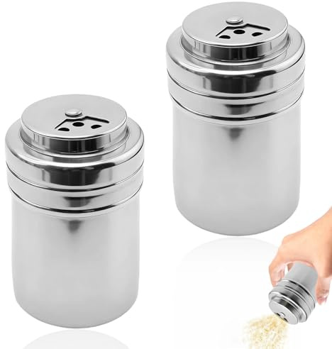 ATTEEFI 2 Pièces Distributeur D'assaisonnement Polyvalent, Petit Saupoudreuse à Epices, Argent Bouteille D'assaisonnement en Acier Inoxydable, pour Poivre, Cannelle et Poudre de Chili