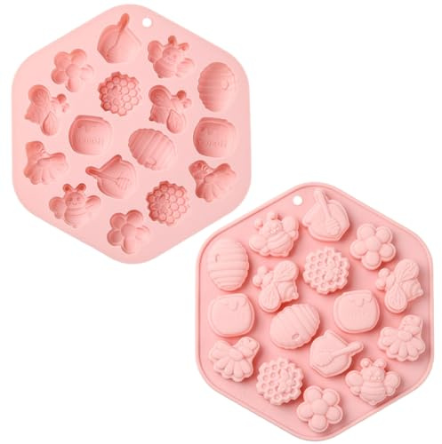UR URLIFEHALL 2 Pcs Silicone Moulds Bee Honeycomb Honey Jar Shaped Chocolate Moulds for Cake Decoration Fondant Soap Muffin Candy Brownie Crafts