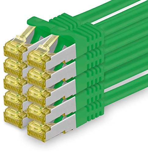 1aTTack.de Cat.7 Netzwerkkabel 0,25m Grün 10 Stück Cat7 Ethernetkabel Netzwerk LAN Kabel Rohkabel 10 Gb s SFTP PIMF LSZH Set Patchkabel mit Rj 45 Stecker Cat.6a