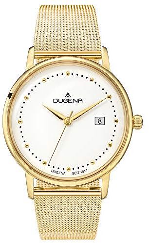 Dugena Mila Damen-Armbanduhr, Quarz, Edelstahlgehäuse, Mineralglas, Milanaise-Edelstahl-Armband, Schiebeverschluss, 3 bar (Gold)