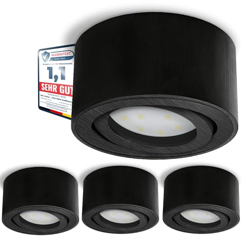 SSC-LUXon CELI-1B 4er Set Aufbau Deckenstrahler schwarz gebürstet - flach schwenkbar mit fourSTEP LED 4W neutralweiß Dimmen ohne Dimmer
