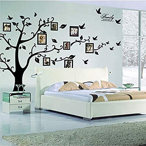 Kibi Wandtattoo, Baum, Foto, Sticker, Wohnzimmer, Heimdekoration, Wandaufkleber, Familien- und Wandaufkleber, Schriftzug groß, XXL, Wandaufkleber Baum + 8 Bilderrahmen