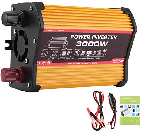 Qiilu Inverter di alimentazione per auto, adattatore a onda sinusoidale modificato con doppio inverter per auto USB (Da 12V a 220V)