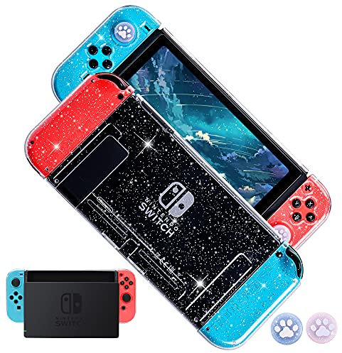 FANPL Schutzhülle für Nintendo Switch, TPU Soft Shell Dockable Schutzhülle für Switch und Joy Con Controller mit 2 Bling Daumengriffen (transparent)