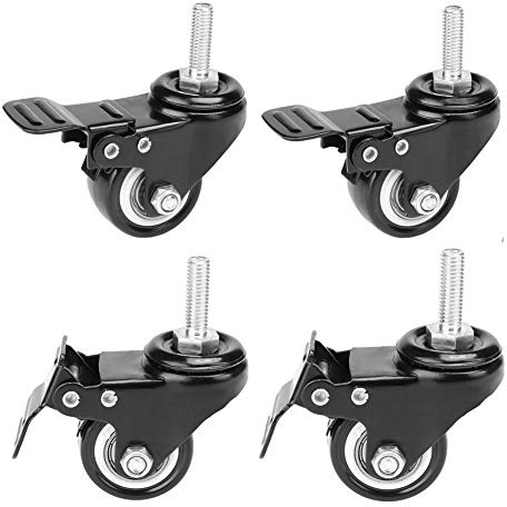 Youngine Locking 1,5-Zoll-Drehgelenkrolle mit Gewindebolzen Drehrad und Bremse für Wagen, Wagen, Möbel, Transportwagen, Werkbank (Gewindezapfen: M10 * 25mm)