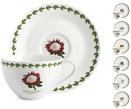 H&H Flowers Set 6 Tazze Jumbo, Porcellana, con Piattino, cc370