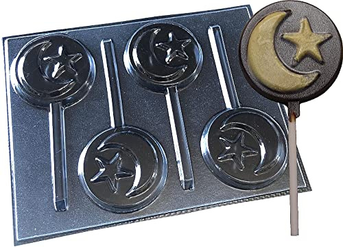 Eid Crescent Moon Star Round Chocolate Lollipop Lolly Mold Mould, Transparent (4659)