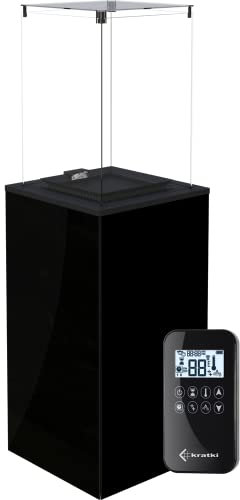 KRATKI Patio Mini Outdoor - Calefactor de gas (8,2 kW, con ruedas, para terraza de jardín, 136,6 x 44,2 cm, propano G31/50 mbar, control manual, paneles de cristal negros)