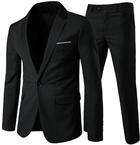 Allthemen Mens Suits 2 Piece Slim Fit Wedding Dress Suit One Button Business Suit Blazer Jackets Trousers Black M