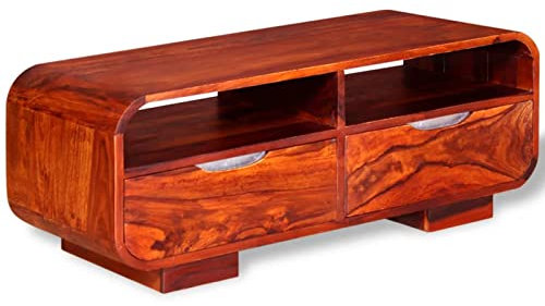 Tidyard Couchtisch Sheesham Holz Palisander Kaffeetisch Beistelltisch Sofatisch 90 x 40 x 35 cm (L x B x H) Beistelltisch Wohnzimmertisch mit 2 offenen Fächern und 4 Schubladen