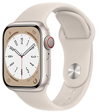 Apple Watch Series 8 (GPS + Cellular 41mm) Smart watch - Starlight Aluminium Case with Starlight Sport Band - Regular. Fitness Tracker, Blood Oxygen & ECG Apps, Water Resistant