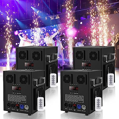 DELIBANG 600W Pyrotechnikmaschinen, DMX512 Feuerwerk Cold Spark Machine mit Fernsteuerung Funkenmaschine mit LCD Anzeige DJ Bühnenausstattung für Hochzeit Bühne Band Konzert (Schwarz-4 Stück)