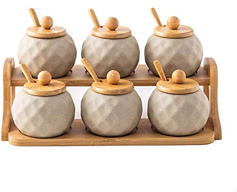 Portaspezie In Porcellana, Portaspezie In Ceramica Con Coperchio E Cucchiaio, Utensili Da Cucina Per Ristoranti Creativi, Set Da 6